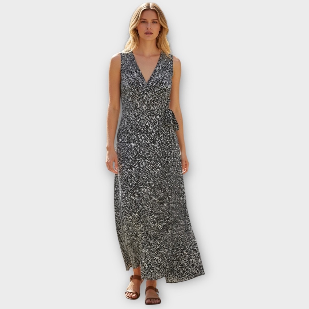 Threads 4 Thought Wrap Dress Navy Blue and White Polka Dot